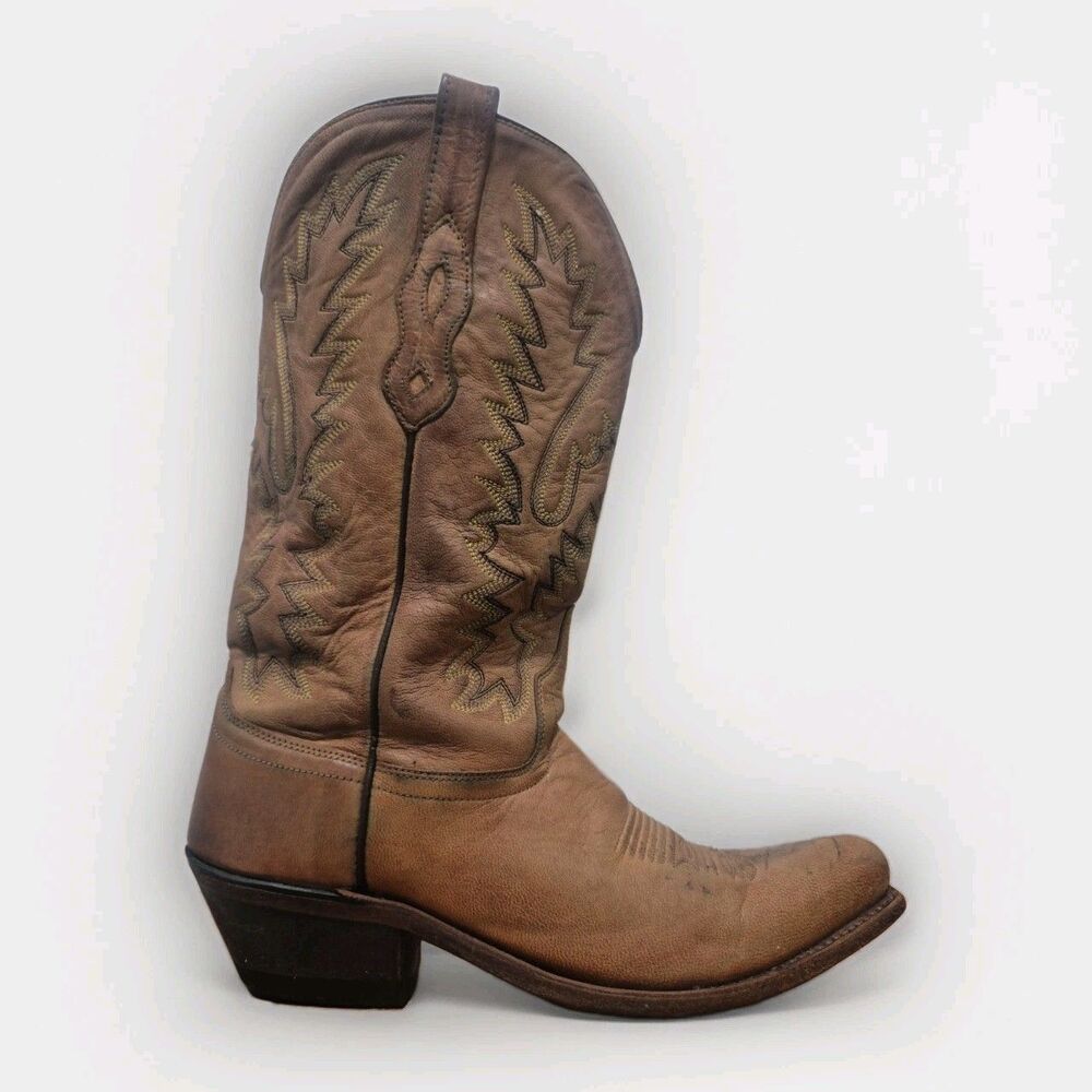 Old West LF1529 Woman's Size 7M Western Boots Brown Leather Cowgirl Snipe Toe